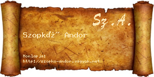 Szopkó Andor névjegykártya